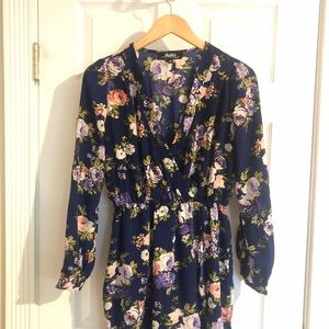 Floral Navy Faux Wrap Dress